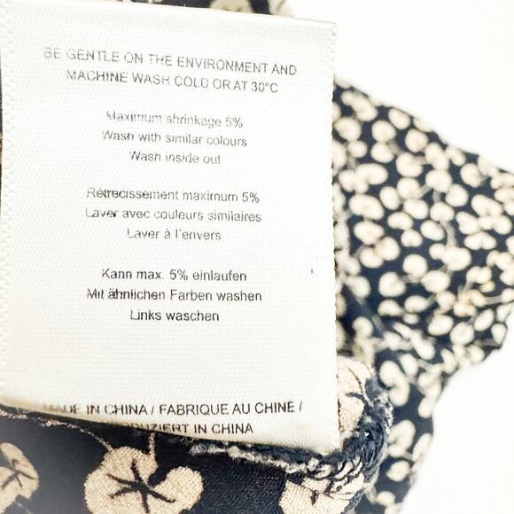 GANNI Printed Flower Straight Leg Slacks Navy Cream Size 34 - Picture 6 of 8